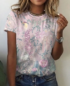 Primavera e verão elegante camiseta feminina folgada camiseta casual manga curt na internet