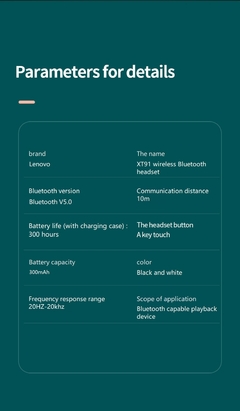 Lenovo XT91 TWS Fones de ouvido sem fio Bluetooth Redução de ruído Controle d na internet