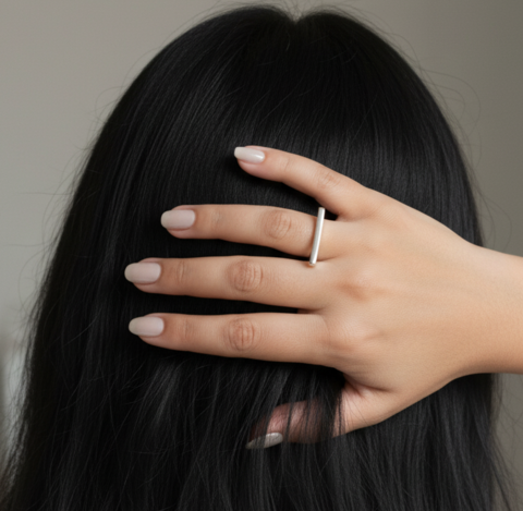 Anel liso regulável Ródio branco - comprar online