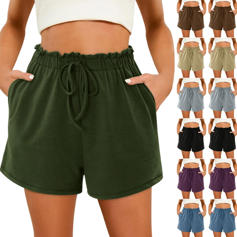 Shorts soltos com bolso casual de cor sólida - comprar online