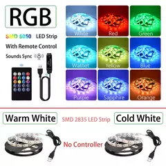 Luz de tira led 2835 5050 usb bluetooth flexível lâmpada fita 3key sensor de luz - Show Drop