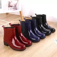 Mulheres botas de chuva à prova dwaterproof água sola de borracha salto baixo