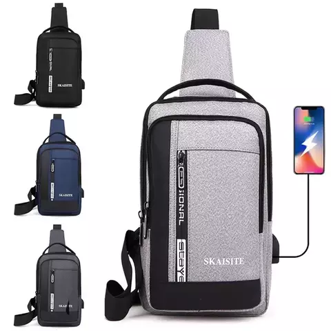 Saco de peito Oxford masculino com porta de carregamento USB, saco transversal - comprar online