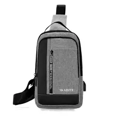Saco de peito Oxford masculino com porta de carregamento USB, saco transversal