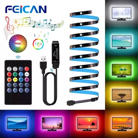 Luz de tira led 2835 5050 usb bluetooth flexível lâmpada fita 3key sensor de luz - comprar online