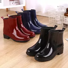 Mulheres botas de chuva à prova dwaterproof água sola de borracha salto baixo - comprar online