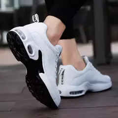 Tamanho grande verão almofada de ar sapatos esportivos femininos tênis branco