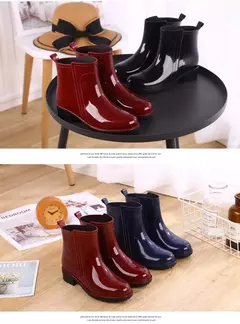 Imagem do Mulheres botas de chuva à prova dwaterproof água sola de borracha salto baixo