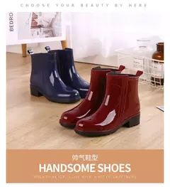 Mulheres botas de chuva à prova dwaterproof água sola de borracha salto baixo - comprar online