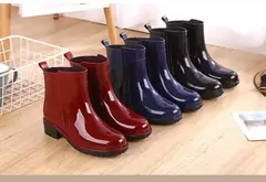 Mulheres botas de chuva à prova dwaterproof água sola de borracha salto baixo - Show Drop