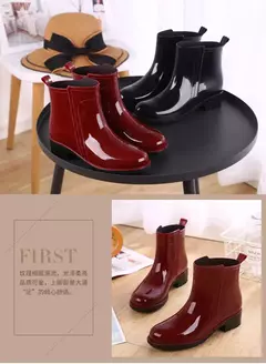 Mulheres botas de chuva à prova dwaterproof água sola de borracha salto baixo na internet
