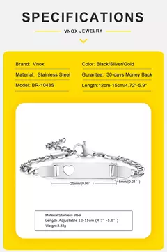 Imagem do Vnox pulseiras voce pode personalizar com nome e data de nascimento para seu bebês, presente de mae