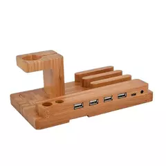 Moda multifuncional de bambu carregamento usb doca telefone tablet montagem para - Show Drop