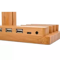 Moda multifuncional de bambu carregamento usb doca telefone tablet montagem para - comprar online