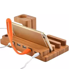 Moda multifuncional de bambu carregamento usb doca telefone tablet montagem para - loja online
