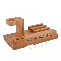 Moda multifuncional de bambu carregamento usb doca telefone tablet montagem para