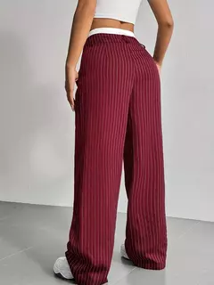 Imagem do Calças estampadas listradas, moda feminina, cintura alta, perna reta, com bolso