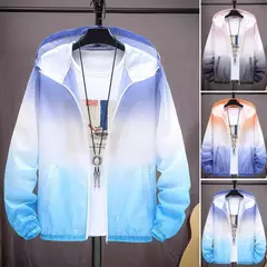 Jaqueta gradiente de cor masculina com capuz, corte-vento fino, gola alta. na internet