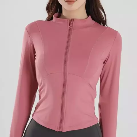 Jaqueta feminina para exercícios e fitness, gola alta, emagrecimento, yoga, zí