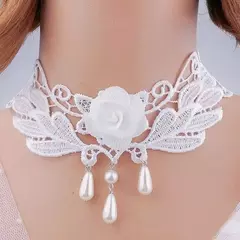 Colar de pingente branco gótico para mulheres, gargantilha de renda, joia para casamento - loja online