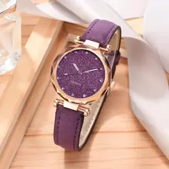 Relógios casuais femininos românticos estrelados céu relógio pulseira de couro - comprar online