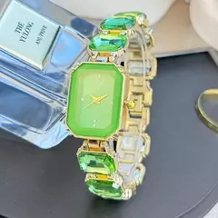 Feminino grande seção strass corrente retangular cor caso strass dial moda
