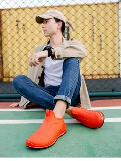 Imagem do Botas de cano curto masculino, botas de chuva monocromáticas, sapatos de pesca