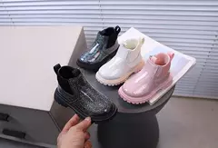 Outono crianças espelho botas de couro meninas malha botas curtas pequena princesa - Show Drop