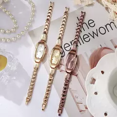 Nova moda de luxo tonneau pulseira relógios para mulher cristal aço inoxidáve - Show Drop