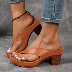 Sandálias femininas confortáveis chinelos grossos salto alto opentoe bloco ves - comprar online