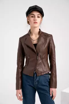 12 cor do plutônio jaqueta feminina lapela zip-up casaco de couro feminino S-4X - loja online