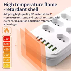 Multitap Power Strip com USB Tipo C, Plug Brasil, Tomadas AC, Filtro de Linha, C - Show Drop