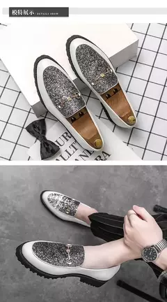 Homens vestido sapatos primavera outono deslizamento em couro de patente mocassi - Show Drop