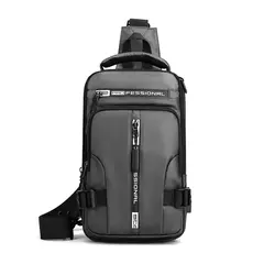 Homens de náilon mochila peito pacote ombro com porta carregamento usb viagem m - Show Drop