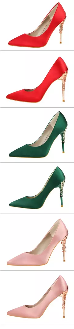 Imagem do Mulher 10cm salto alto metal saltos finos vestido de seda moda boca rasa dedo do