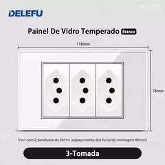 DELEFU 4*2 Vidro Temperado Branco Tomada Padrão Brasil com Dupla USB Tipo C Tom na internet