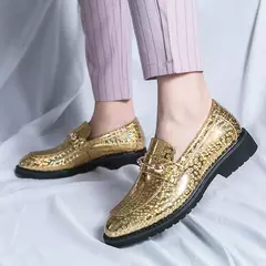 Sapatos de couro brilhantes para homens, mocassins luxuosos, sapatos de banquete - Show Drop