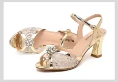 Novo 2024 verão designers de luxo confortáveis femininos moda ouro strass sapa - Show Drop