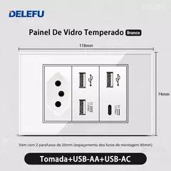 DELEFU 4*2 Vidro Temperado Branco Tomada Padrão Brasil com Dupla USB Tipo C Tom - loja online