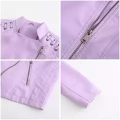 12 cor do plutônio jaqueta feminina lapela zip-up casaco de couro feminino S-4X - Show Drop