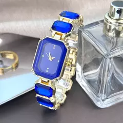 Imagem do Feminino grande seção strass corrente retangular cor caso strass dial moda