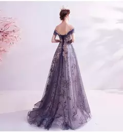 Imagem do Vestidos de noite femininos de luxo vestidos roxos reunião anual aniversário e casamento
