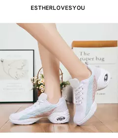 Sapato de dança feminino macio único, sapatos elevados respiráveis, tênis am - loja online