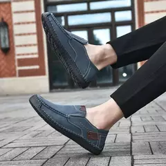 Sapatos masculinos casuais confortáveis deslizamento em mocassins de couro apar - comprar online