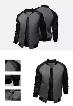 Imagem do Casacos de Beisebol Patchwork para Homens, Luva PU, Jaquetas com Gola Alta, Gold