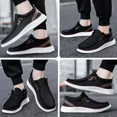Sapato de lona casual masculino, mocassins masculinos, respirável, deslizamento na internet