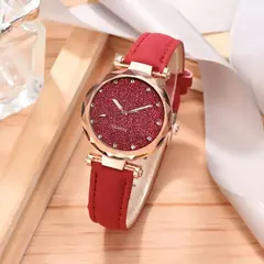 Relógios casuais femininos românticos estrelados céu relógio pulseira de couro - comprar online