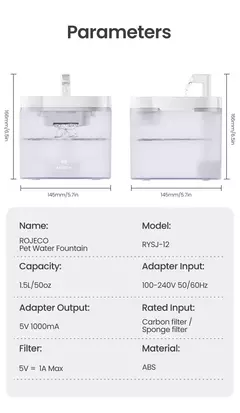 Rojeeco inteligente gato fonte de água dispensador automático de água para an