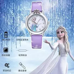 Elsa Princess Watch for Kids, pulseira de couro, relógios de pulso infantis fof