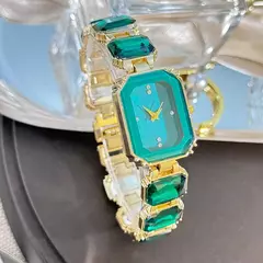 Feminino grande seção strass corrente retangular cor caso strass dial moda - comprar online